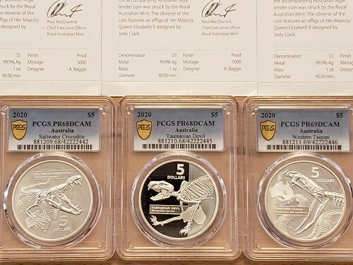 2020年 オーストラリア 最も危険な5ドル硬貨 シルバープルーフセット PCGS PR68DCAM 2442 45 46
