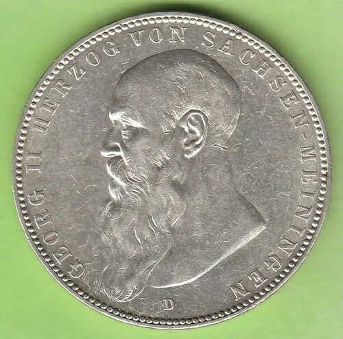 ザクセン マイニンゲン 5 マーク 1908 VF かなり nswleipzig