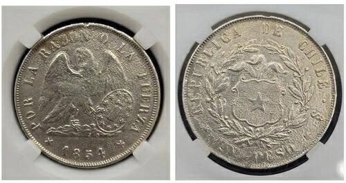 1854年 チリ 銀貨 1ペソ - SS セントラルアメリカ号難破船の宝物