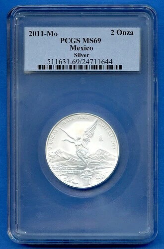 2011年 Mo PCGS MS69 メキシコ 2 オンサ シルバー リベルタッド 2オンス メキシココイン 2011-MO MS-69