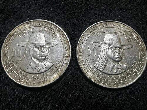 1971年ペルー50ソル・デ・オロ銀貨 - 150周年記念（2枚セット） 101,200円