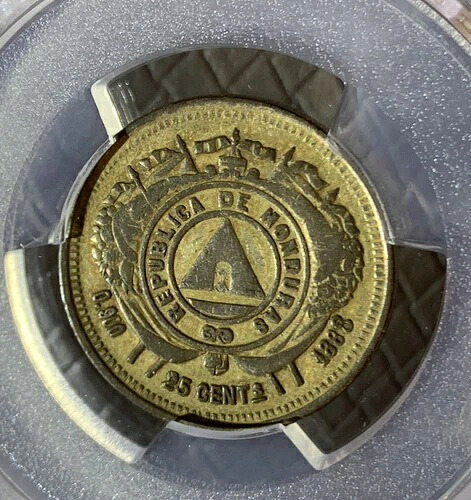 ホンジュラス 25 センタボ 1888/3、KM-50、ベターオーバーデイト、PCGS VF