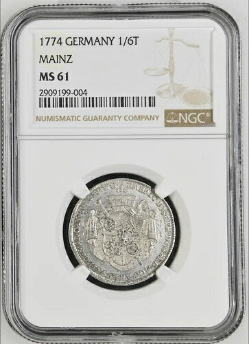 1774年 ドイツ マインツ 1/6ターラー NGC MS-61 UNC 大司教の死