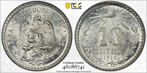 1925/15 M PCGS MS65 - メキシコ - 10センタボ 10セントコイン #43533A