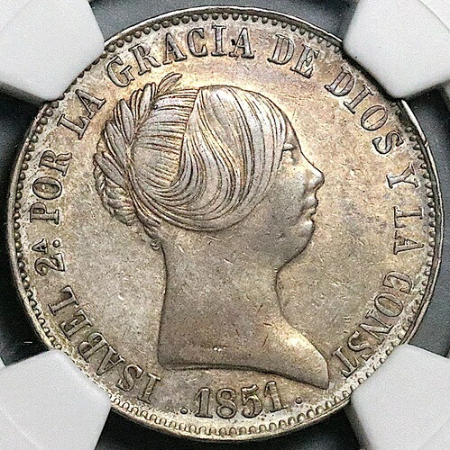 1851 NGC AU 58 イサベル 2 スペイン 10 レアル マドリード造幣局コイン POP 1/1 (24111602C)