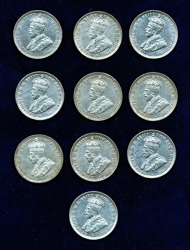 オーストラリア ジョージ5世 1927-M 1シリング銀貨、ほぼXFコイン（10枚）