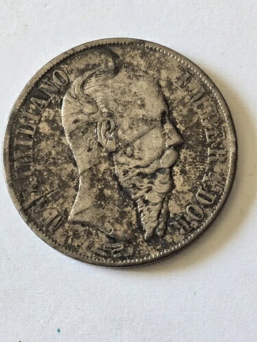 1ペソメキシコ、マクシミリアン帝国1867年モ、銀冠