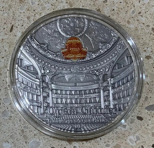 2014年パラオ・フランス・オペラハウス・ガルニエ銀貨(3Dクリスタルガラス付き)
