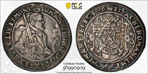 1623年（白鳥）ドイツ諸州ザクセン＝アルベルティーナ 1/2ターラー銀貨 PCGS VF-35