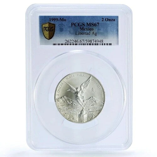 メキシコ 2オンサス リベルタッド 独立の天使 KM-614 MS 67 PCGS 銀貨 1999年
