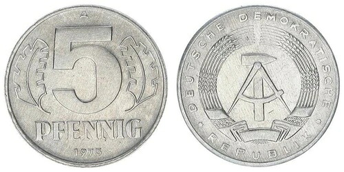 GDR 5 Pfennig 1975 A Nickelprobe Magnetic 2,59g。 Xf-Bu 75890｜WORLD RESOURCE【QUEEN店】