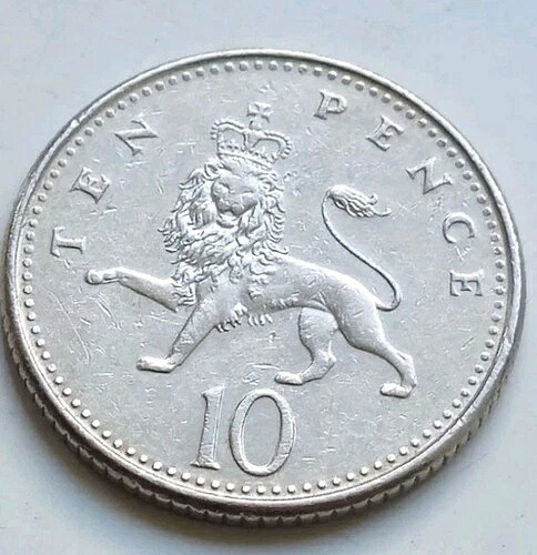 希少 1992年 DG REG FD 英国 10ペンス硬貨 - エリザベス2世女王 (エラー) -