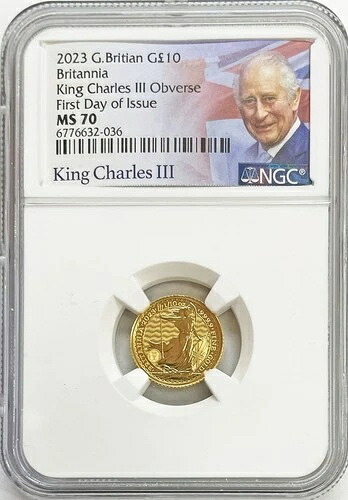 2023年 ゴールド キングチャールズ 1/10オンス イギリス ブリタニアコイン NGC ミント ステート 70｜WORLD RESOURCE【QUEEN店】 117,700円