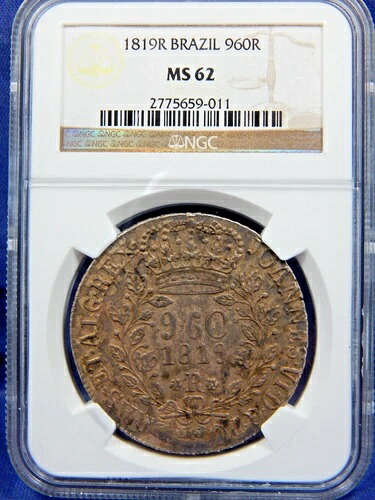 1819 R ブラジル 960 REIS MS62 NGC ブライト ヘビークラウン C/S 8 レアル 希少グレード