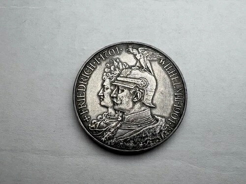 1901A ドイツ プロイセン王国 ヴィルヘルム2世 & フリードリヒ1世 銀貨 2マルク