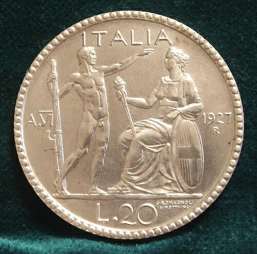 ヴィットリオ エマヌエーレ 3 世 20 リラ "Littore" 1927 シルバー エクセレント｜WORLD RESOURCE【QUEEN店】