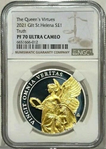 NGC PF70UC 2021 セントヘレナ 女王の美徳 真実 1ポンド プルーフ金貨｜WORLD RESOURCE【QUEEN店】