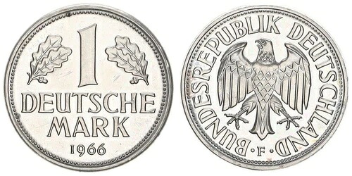 Frg 1 Mark 1966 F Lack 貨幣（Randschrift なし）、非常に希少な未流通品 91897｜WORLD RESOURCE【QUEEN店】