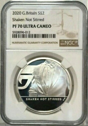 2020年 ジェームズ・ボンド 2ポンド銀貨 プルーフ NGC PF70UC / 59