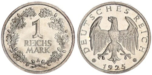 ワイマール 1 マーク 1925 A PP、タイニースポット 95793｜WORLD RESOURCE【QUEEN店】