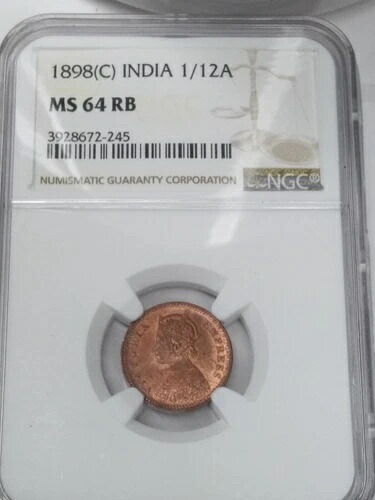 イギリス・インド 1898C 1/12 アンナ MS64 RB