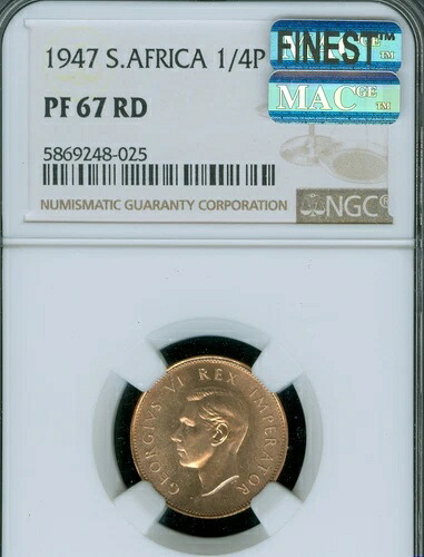 1947年南アフリカ ファーシング NGC PF67 レッド PQ MAC 最高級グレード & スポットレス POP-2。