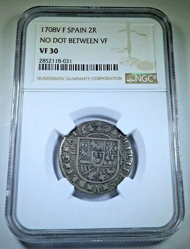 NGC VF30 希少 1708V スペイン シルバー 2レアル 1700年代 アンティーク コロニアル 海賊コイン|WORLD RESOURCE【QUEEN店】