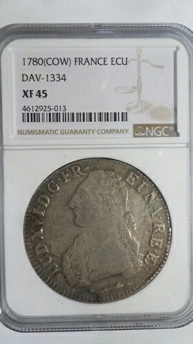 フランス ルイ16世 1 Ecu、1780年 牛/熊 ミント/Dav- 1334、NGC XF 45|WORLD RESOURCE【QUEEN店】