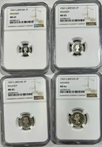 1969年 イギリス マウンディ セット BU NGC 1 P MS 63、2 P MS 65、3 P MS 65、4 P MS 62