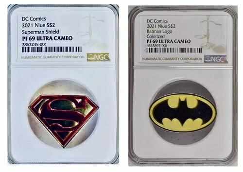 DCコミックス ロゴ スーパーマン シールド & バットマン 2021 1オンス シルバー NGC PF 69 ウルトラカメオ 2枚