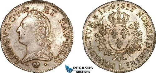 A11-171、フランス、ルイ15世、Ecu 1774 L、バイヨンヌ造幣局、銀貨（29.37g）、XF-UNC｜WORLD RESOURCE【QUEEN店】