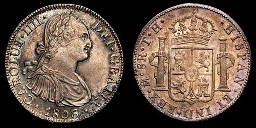 カルロス IV 8 レアレス (26,89g) 1806 メキシコ T・H AC-984 EBC