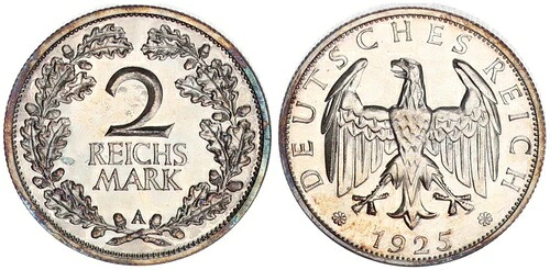 ワイマール - 2 マーク 1925 A PP、タイニースポット 95792