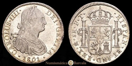 カルロス IV 8 レアル (27,07 グラムモス) 1801 メキシコ FT CAL-972 EBC+/SC-