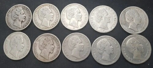 帝国 - バイエルン ロット 1876 - 1877 10 x 2 マーク ルートヴィヒ2世 シルバー 130494