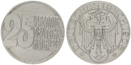 25 Pfennigサンプル（25Pf. J.18 1908 / 1909、Mzzなし、銅ニッケル73962）