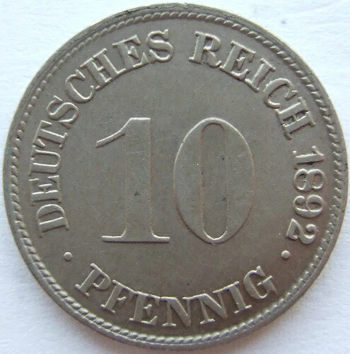 コイン ドイツ帝国 10 フェニヒ 1892 G IN 極美品 /