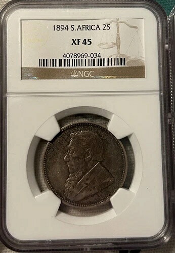 南アフリカ 1894年 2シリング NGC XF45