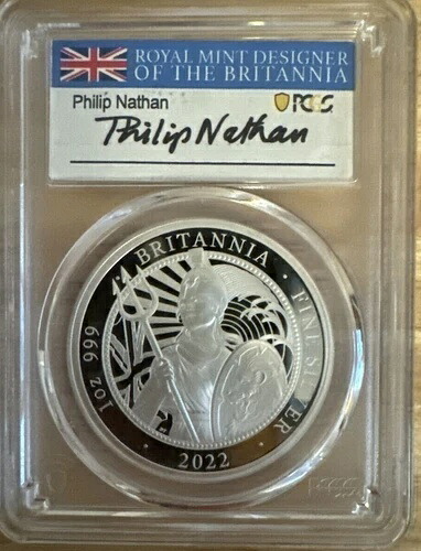 2022年 ブリタニア 1オンス シルバー フィリップ・ネイサン サイン入り ダン・ソーンデザイン PCGS PR69｜WORLD RESOURCE【QUEEN店】