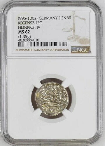 ドイツ レーゲンスブルク 995-1002 デナール NGC MS62 ヘンリヒ IV NGC トップグレード|WORLD RESOURCE【QUEEN店】