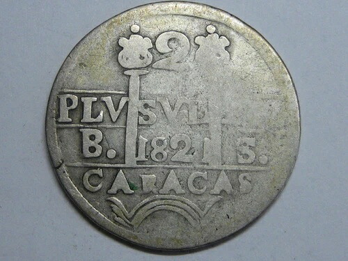 1821年 カラカス 2レアル フェルディナンド7世 ベネズエラ スペイン植民地銀貨