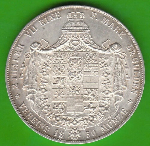 コインターレルス銀貨プロイセンダブルターレルス1850年vfより良好、かなりnswleipzig