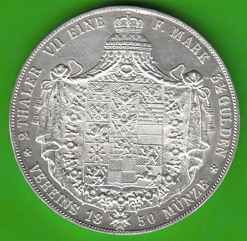 コインターレル銀貨プロイセンダブルターレル1850年、VFよりもかなり良いnswleipzig