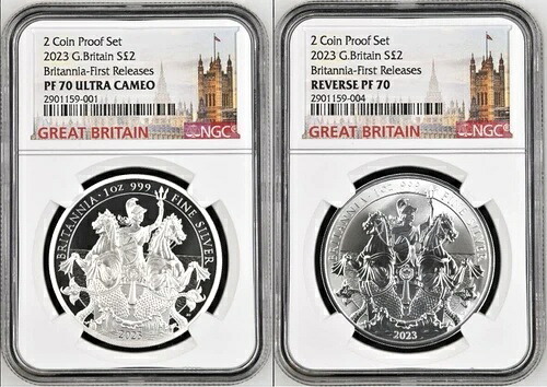2023年 英国 ブリタニア 1オンス シルバー プルーフ 2枚セット NGC RP70/PF70 UC 初リリース