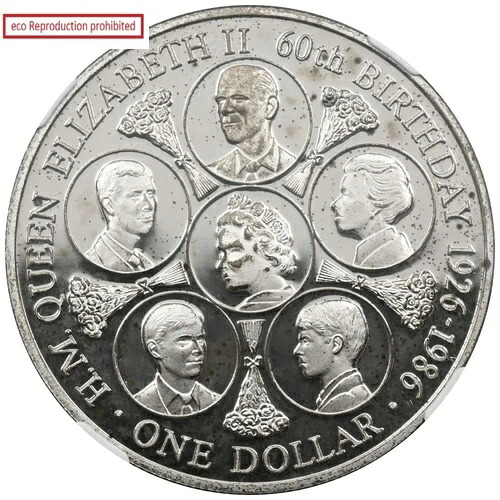 クック諸島 1986年 エリザベス2世 1ドル銀貨 NGC PF67UC 60周年記念｜WORLD RESOURCE【QUEEN店】