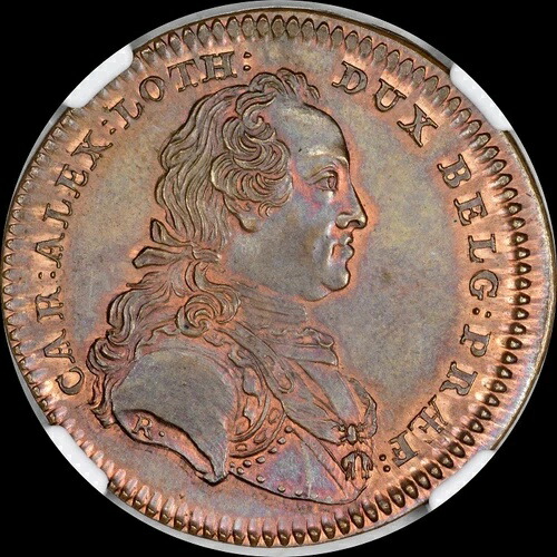 最高品質＆唯一のPCGS＆NGC MS 64 1758 RECHENPFENNIG ベルギー チャールズ メダル トーン｜WORLD RESOURCE【QUEEN店】