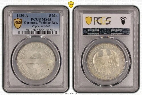 コイン シルバー 5 ライヒスマルク 1930 A ツェッペリン PCGS MS65 素晴らしいハイグレード nswleipzig