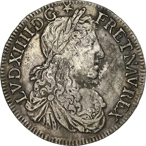[#135633] フランス、ルイ 14 世、1/2 エキュ・オ・バスト・ジュブナイル、1664 年、レンヌ、シルバー、MB-｜WORLD RESOURCE【QUEEN店】