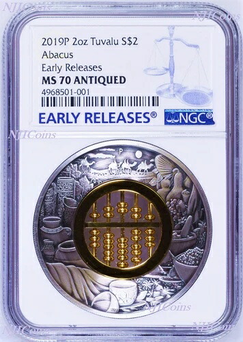2019年 アバカス 2オンス .9999 シルバー アンティーク 2ドルコイン NGC MS 70 ER