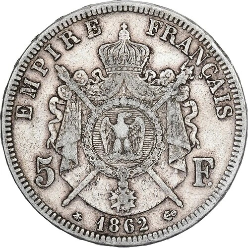 [#1166978] フランス、ナポレオン 3 世、5 フラン、ナポレオン 3 世、1862 年、パリ、シルバー、EF｜WORLD RESOURCE【QUEEN店】